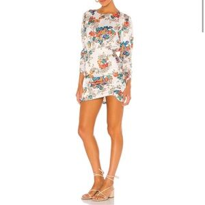 For Love & Lemons White Floral Long Sleeve Brandy Mini Dress Sz. M
